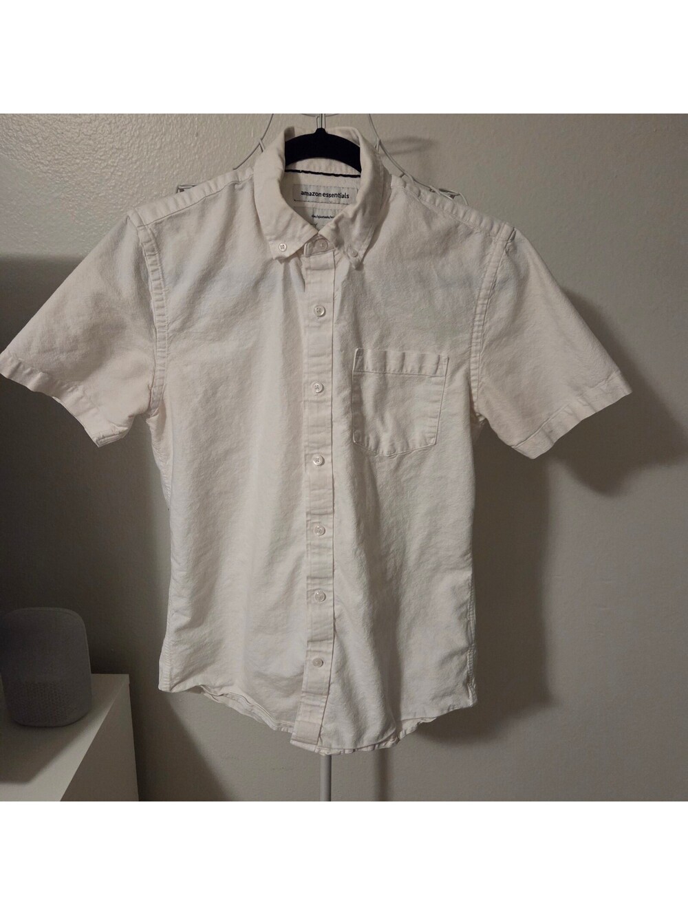 Amazon Essentials Men's Slim Fit Short Sleeve Button-Down Shirt White Size S
